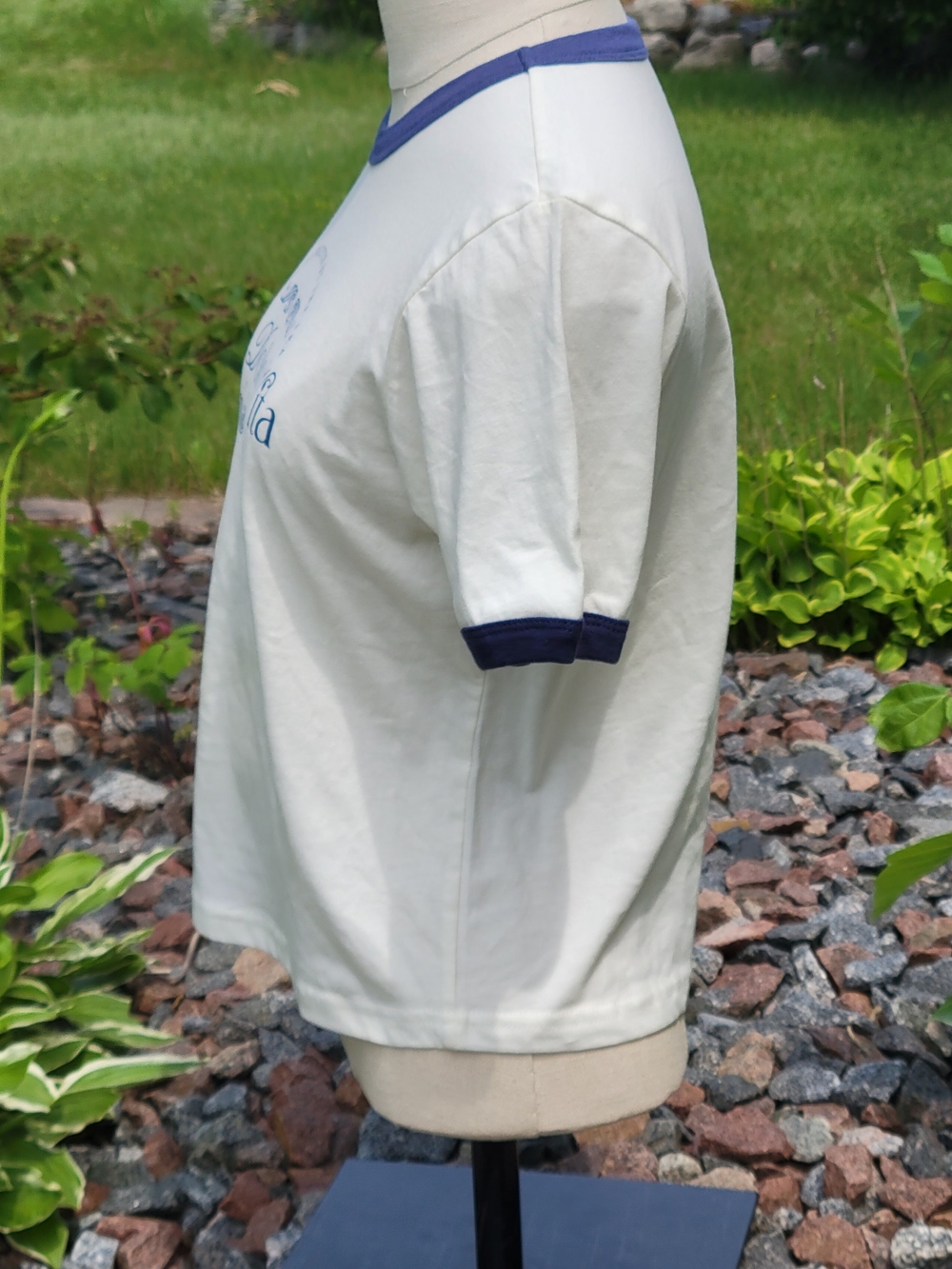 Mighty Fine Cream Short Sleeve Ringer Tee with Navy Trim XS - Picture 4 of 6